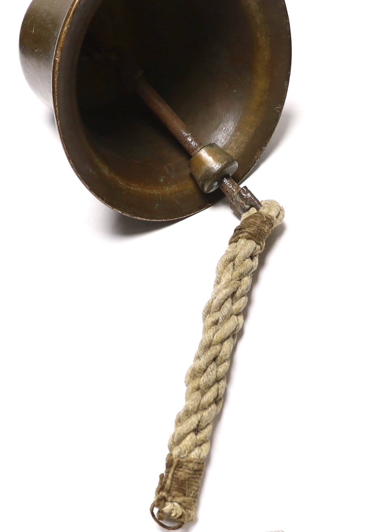 A WWII Air Ministry bronze scramble bell, stamped with crowned AM, 21C/1434, diameter 27cm